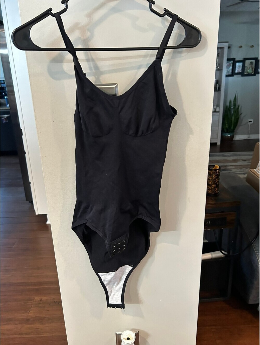 Black Shapewear Bodysuit with Adjustable Straps and Hook Closure, Size M
